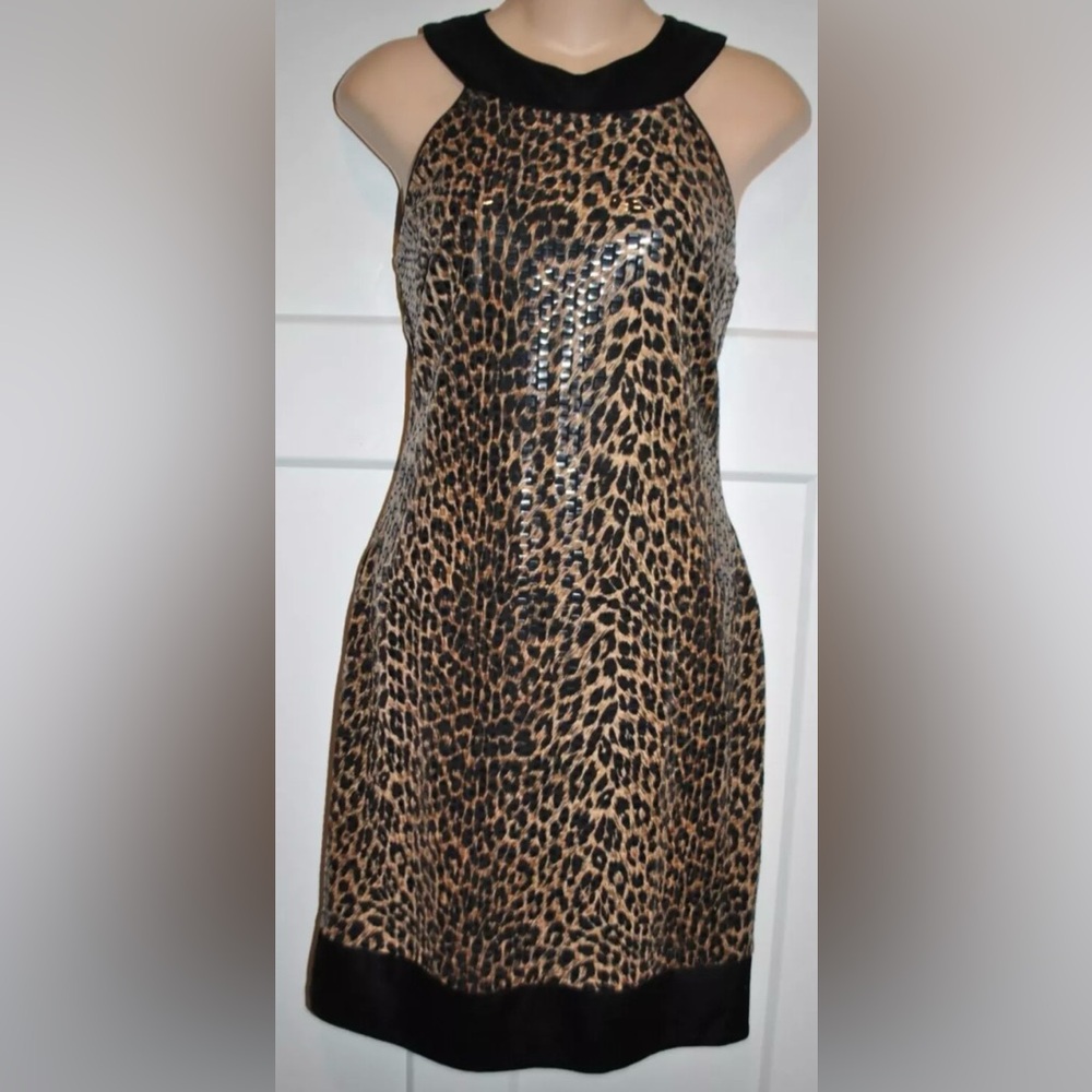 CACHE Leopard Animal Print Sequin Dress size 6 Y2K Excellent
